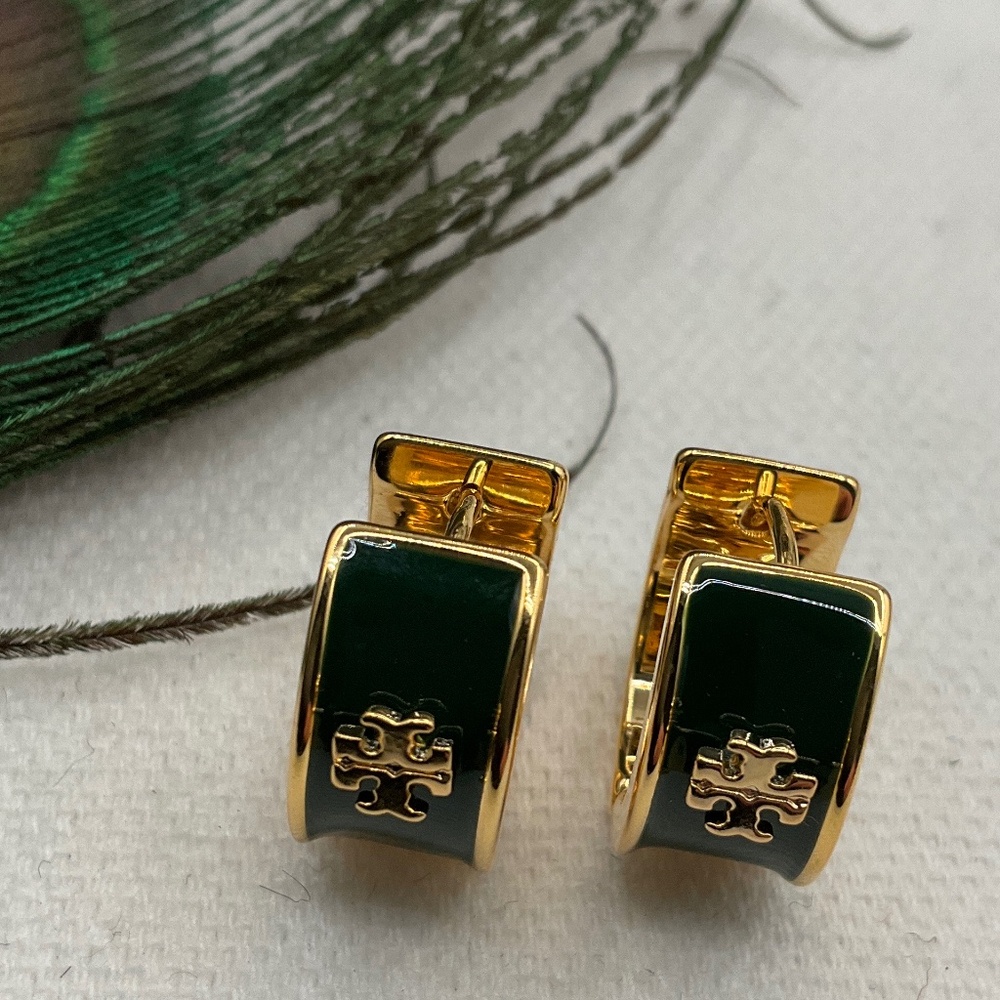 TORY BURCH Kira enamel huggie hoop earrings